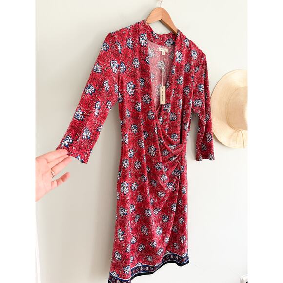 Max Studio | NWT Women's Printed Matte Jersey Dress in Red | Sz L - Picture 2 of 7